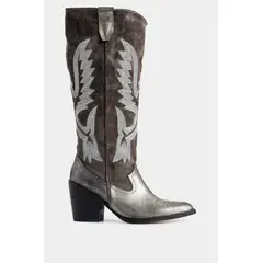 VELEZ - Vélez Botas Texanas Linaje Cuero Mujer Detalle Folia Gris