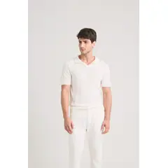 VELEZ - Vélez Polo Tejida Manga Corta Para Hombre Franjas Crema