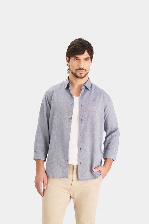 Vélez Camisa Oxford Manga Larga Calagua Hombre Azul Oscuro