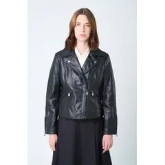 Velez - Vélez Casaca Biker Island De Cuero Mujer Fit Ajustado Negro