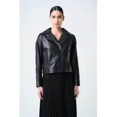 VELEZ - Vélez Casaca Lyra De Cuero Para Mujer Biker Flecos Negro