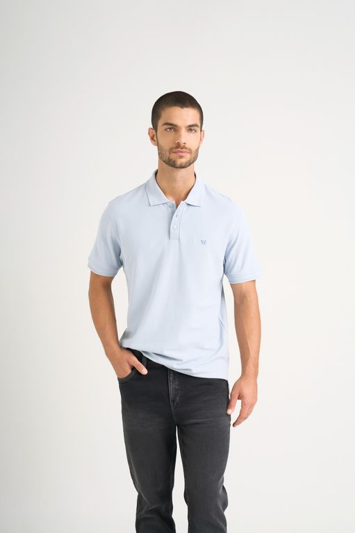 Vélez Polo Para Hombre Semi Fit Detalle Jacquard Azul Claro