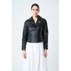VELEZ - Vélez Casaca Biker Royal De Cuero Mujer Fit Ajustado Negro