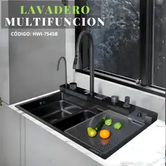 FRATELLI - LAVADERO MULTIFUNCIONAL 5 FUNCIONES DE ACERO INOX NEGRO HWI-7545B