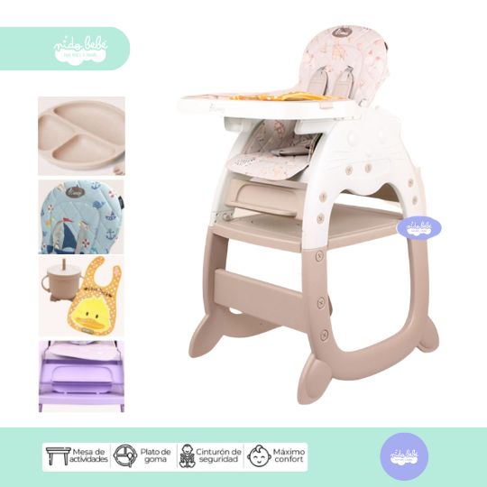 Silla De Comer bebé 2 en 1 con set de alimentación beige