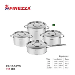FINEZZA - Set de Ollas Acero Inoxidable FZ-1008TS 8 Piezas