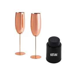 KOTIINI - Set x 2 copas champagne acero rose 250ml + Tapón conservador de vino