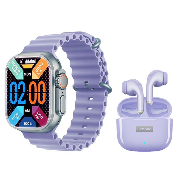 Audífonos LP40 Pro-Morado y Reloj Inteligente Toumi S8-P