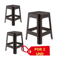 GENERICO - Banco Tabarua X3 unidadess Modelo Tipo Ratán Plástico Color Marrón