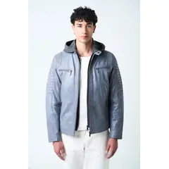 VELEZ - Vélez Casaca Belmont Cuero Hombre Capucha Gris Plata