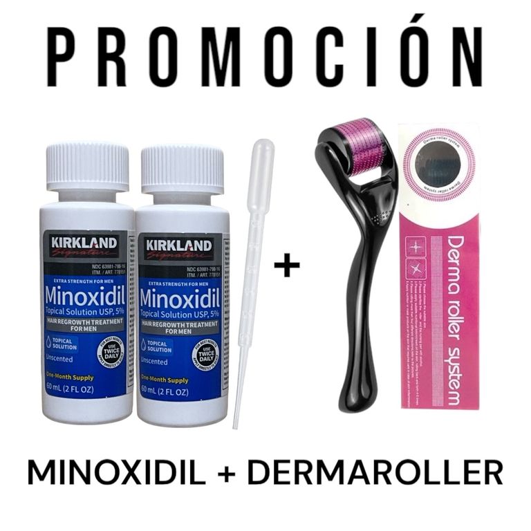 2 Minoxidil Liquido 5% + 1 Dermaroller 0.5mm