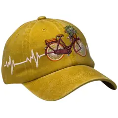 GENERICO - Gorra Bordada Unisex Vintage Mostaza con Diseño de Bicicleta