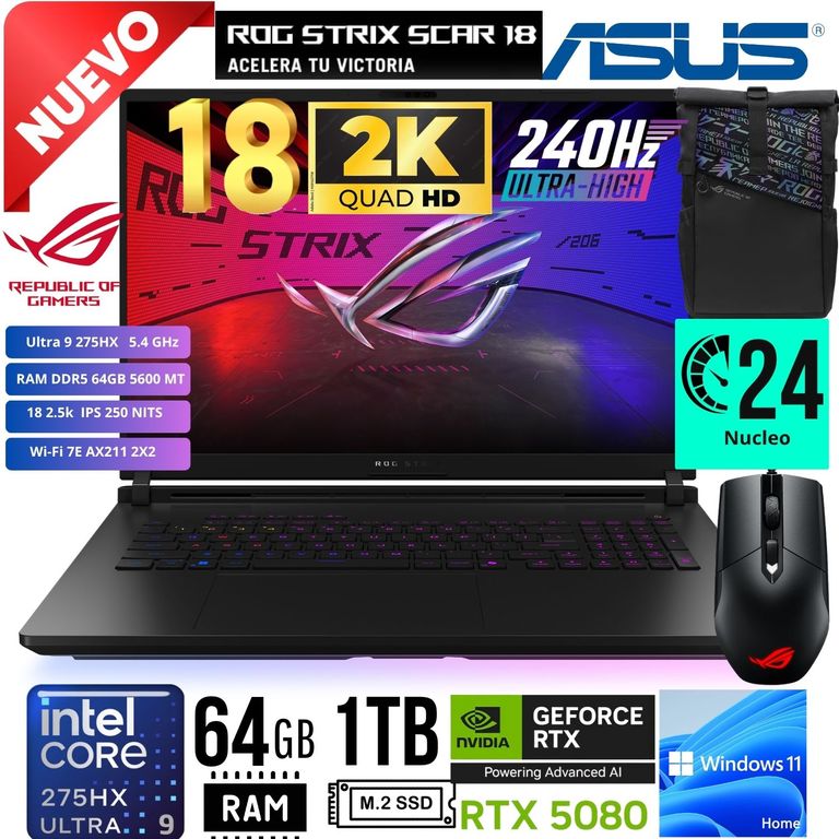 LAPTOP ROG Strix SCAR 18 G835LW-SA152W 18´2.5K Ultra 9 275HX 64GB1TB RTX 5080 16GB W 11 Home
