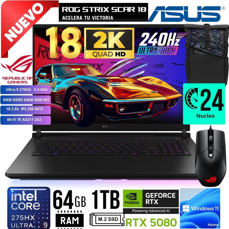 LAPTOP ROG Strix SCAR 18 G835LW-SA152W 18´2.5K Ultra 9 275HX 64GB 1TB RTX 5080 16GB W11 Home