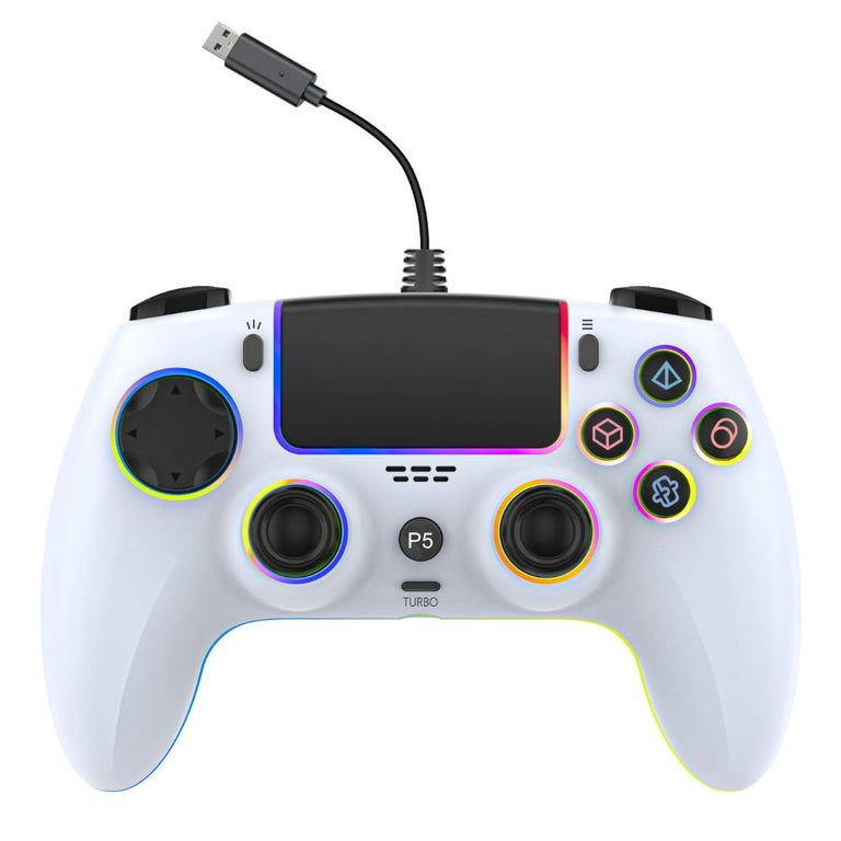 Mando con Cable para PS5 PS4 PC con Luz RGB Sensor y Vibración 5005W B