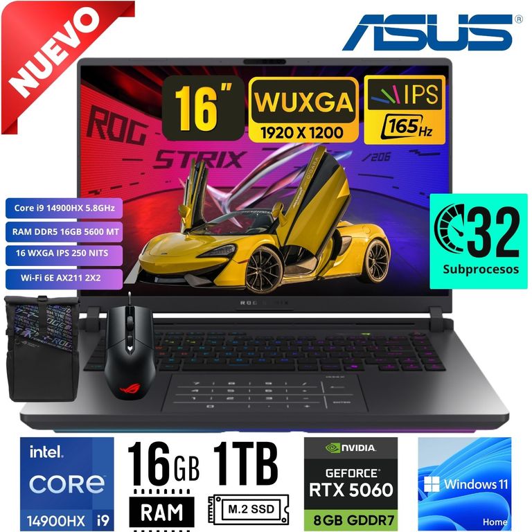 Laptop Rog Strix G615JMR-RV017W Core i9 14900HX Ram 16Gb SSD 1Tb RTX 5060 8Gb 16"WUXGA Win11