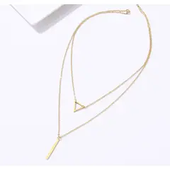 GENERICO - Collar pendiente doble triángulo hueco y Palo acero inoxidable dorado