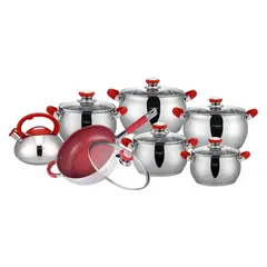 VALESKA - Juego de Ollas de Acero Inoxidable VL-APPLE14 Rojo