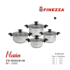 FINEZZA - Juego de Ollas 8 Piezas Acero inoxidable Alessia Fz-1012CB-IN