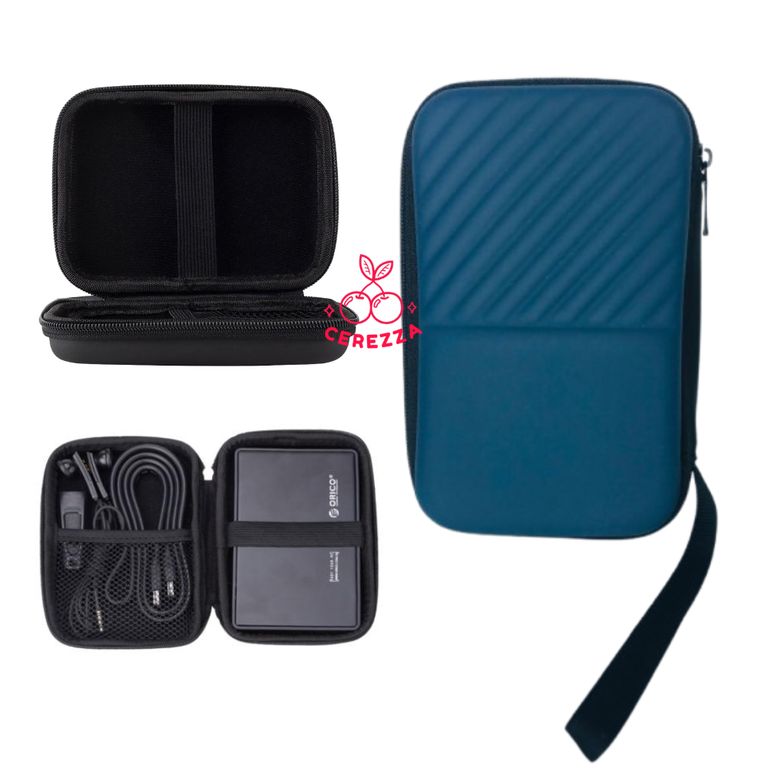 ESTUCHE ANTI GOLPES PARA DISCO DURO EXTERNO 2.5 CON CIERRE AZUL RAYAS