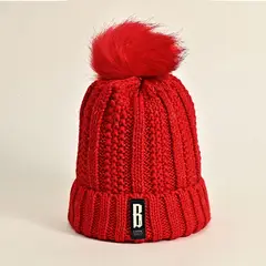 KAST PE - Beanie Briana Tejido con Brillos y Pompón Rojo