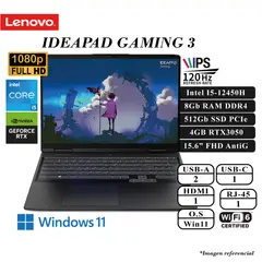 LENOVO - LAPTOP IDEAPAD GAMING 3 INTEL I5-12450H 8GB RAM 512GB SSD 4GB RTX3050 15.6 FHD IPS W11