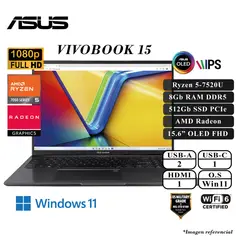 ASUS - LAPTOP VIVOBOOK 15 RYZEN 5-7520U 8GB DDR5 512GB SSD AMD RADEON 15.6 OLED FHD W11