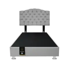 BARAKA HOME - Base de Cama Lutoni+Cabecera Pata Ajustable Huston 2 Plz - Gris Claro