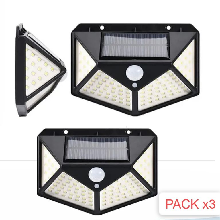 3Reflectores Solar 100LEDs Lampara de Pared Recargable Exteriores