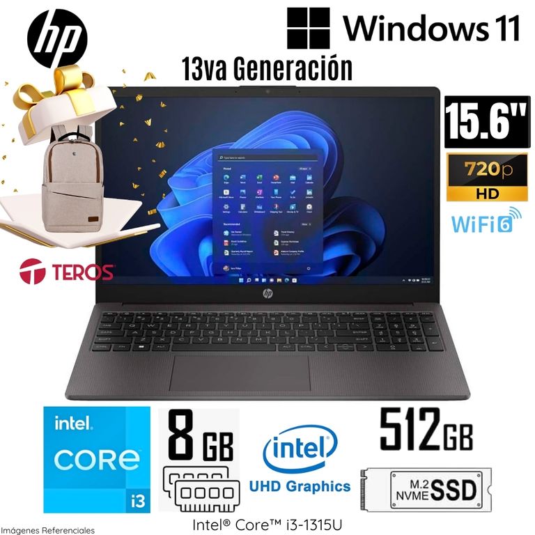 Laptop 250 G10 Intel Core i3-1315U 8GB RAM 512GB SSD 15.6" HD - A29CMLA + Regalo