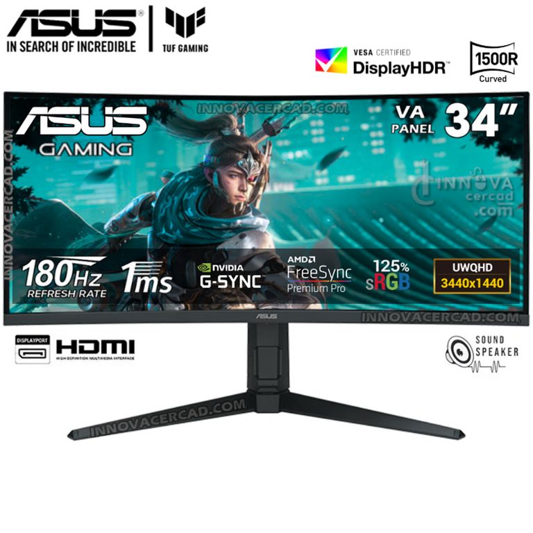 Monitor Tuf Gaming 34 VG34VQL3A, WQHD, 1MS, 180HZ, Parlante.