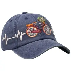 GENERICO - Gorra Vintage Azul con Bordado de Bicicleta