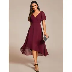 GENERICO - Vestido largo rojo vino gasa