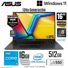 ASUS - Laptop VivaBook X1605VA-MB1234 Intel Core i5-13420H 16GB RAM 512GB SSD 16" WUXGA Indie Black