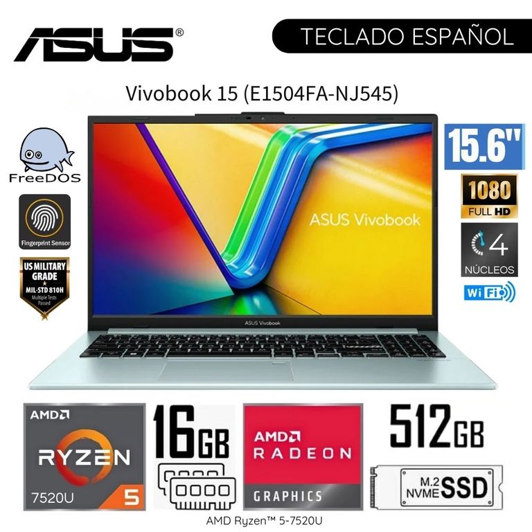 Laptop Vivobook E1504FA-NJ545 AMD Ryzen 5-7520U 16GB RAM 512GB SSD 15,6 FHD - Grey Green