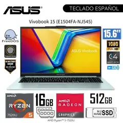 ASUS - Laptop Vivobook E1504FA-NJ545 AMD Ryzen 5-7520U 16GB RAM 512GB SSD 15,6 FHD - Grey Green