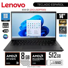 LENOVO - Laptop K14 G1 (21CUS0PT00) AMD Ryzen 3-5400 8GB RAM 512GB SSD 14" FHD FreeDos