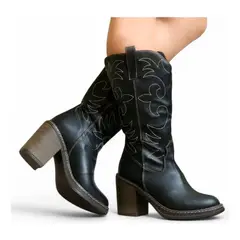 GENERICO - Bota Mujer Larga Texana Clasica Taco 7 Cm 2086L-80 Color Negro