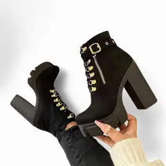 GENERICO - Bota Mujer Taco 12 Gamuza 2086L-70 Color Negro