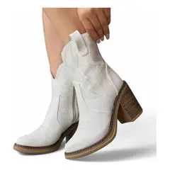 GENERICO - Bota Texana Clasica Corta Taco 7 2086L-75 Color Blanco