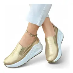 GENERICO - Mocasin Mujer Labrado 4 Cm 2086L-55 Color Dorado