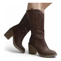 GENERICO - Bota Mujer Larga Texana Clasica Taco 7 Cm 2086L-80 Color Marron