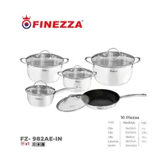FINEZZA - Juego de ollas de Acero Inoxidable de 10 pzs FZ-982AE-IN