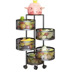 GENERICO - Organizador Carrito Cesta Giratoria de 5 Niveles con Ruedas Circular