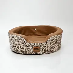 PRETTYPETS - CAMA CLÁSICA BUGGY ANIMAL PRINT CAMEL VELVET TALLA M