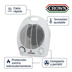 CROWN - HeatFlow 2000 – Calefactor Portátil 2 en 1 con Ventilador Integrado