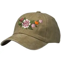 GENERICO - Gorra vintage beige oscuro con bordado floral