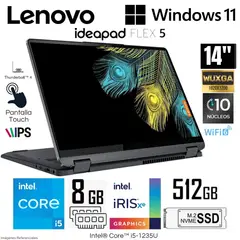 LENOVO - Laptop IdeaPad Flex 5 Intel Core i5-1235U 8GB RAM 512GB SSD 14" WUXGA - 82R700L5US
