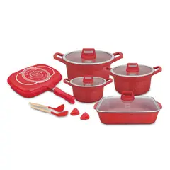 VALESKA - Juego de Ollas de Roca Volcánica VL-LETO9 Rojo