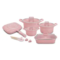 VALESKA - Juego de Ollas de Roca Volcánica VL-LETO9 Rosa